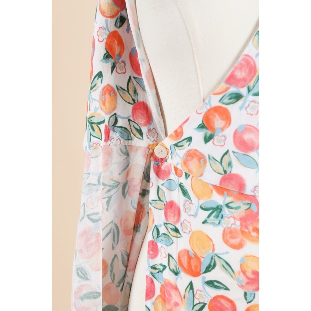 Sz 2 Ysé Paris Orange Fruits Mini Summer V Neck Wrap Dress GUC - Picture 5 of 7